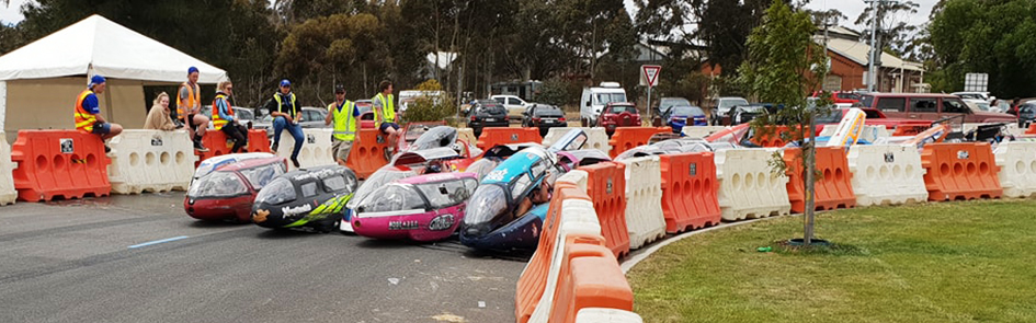 KidzFlip volunteer marshals on the 'honour lap' at the conclusion of the 2018 24 Hour Trial at the 2018 Energy Breakthrough.