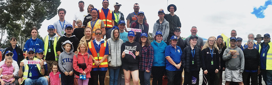 KidzFlip volunteer marshals with many of the Carisbrook Lions Club volunteers at the 2018 Energy Breakthrough.