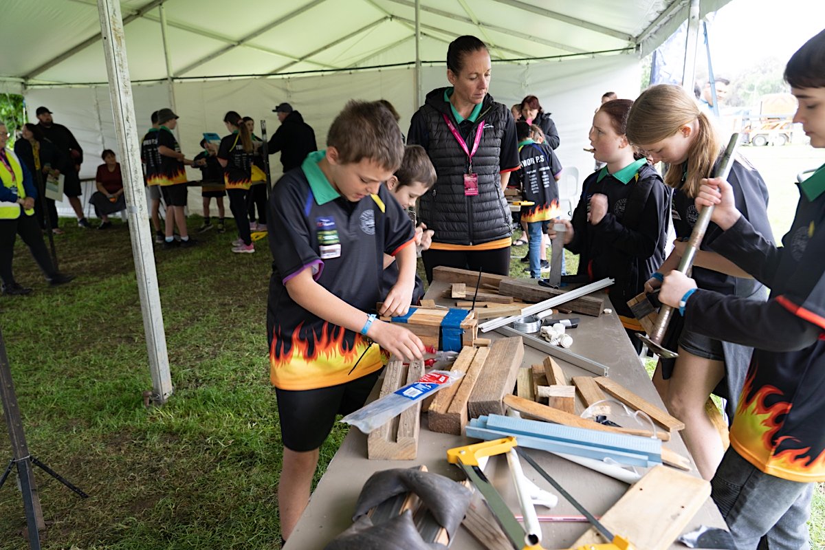 School students participate in the Junkyard Challenge at the Energy Breakthrough - Maryborough, Victoria.