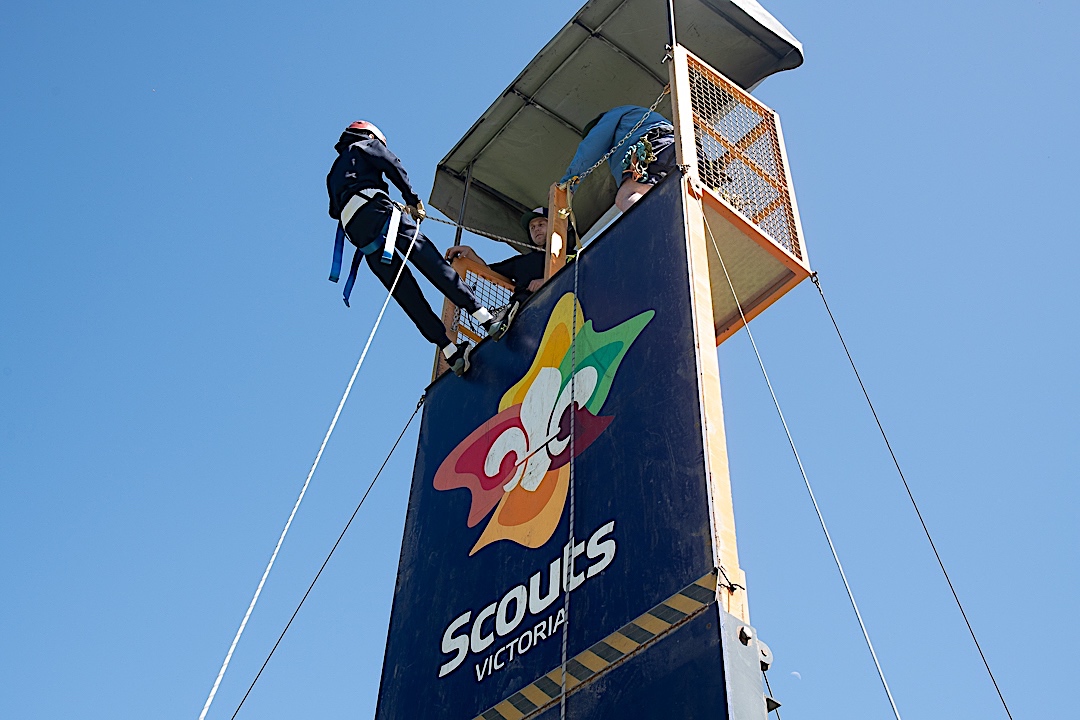 Students at Scouts Victoria climbing wall at the Energy Breakthrough in Maryborough, Victoria.