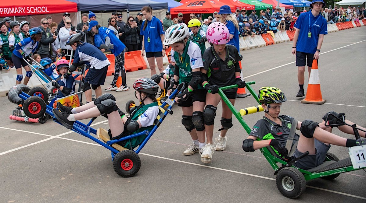 School students participate in pushcarts at the Energy Breakthrough - Maryborough, Victoria.