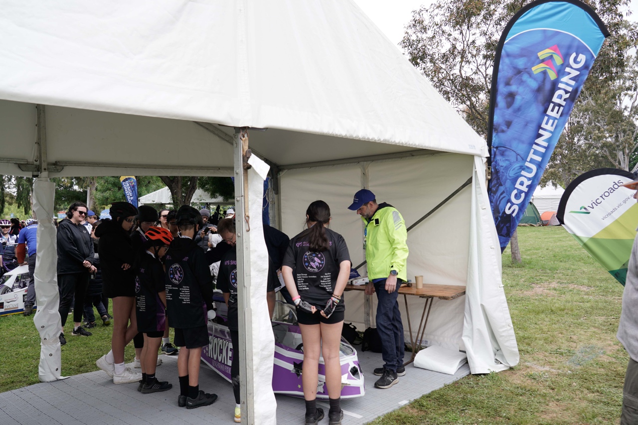 Students participate in scrutineering safety checks at the Energy Breakthrough - Maryborough, Victoria.