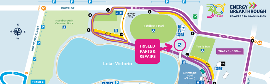 Map with Trisled parts and repairs marked